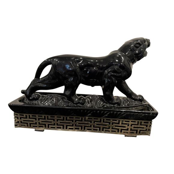VTG Ceramic Black Panther Jaguar Planter Vase MCM 1953 MidCentury 15.5" x 11" H - Picture 2 of 3